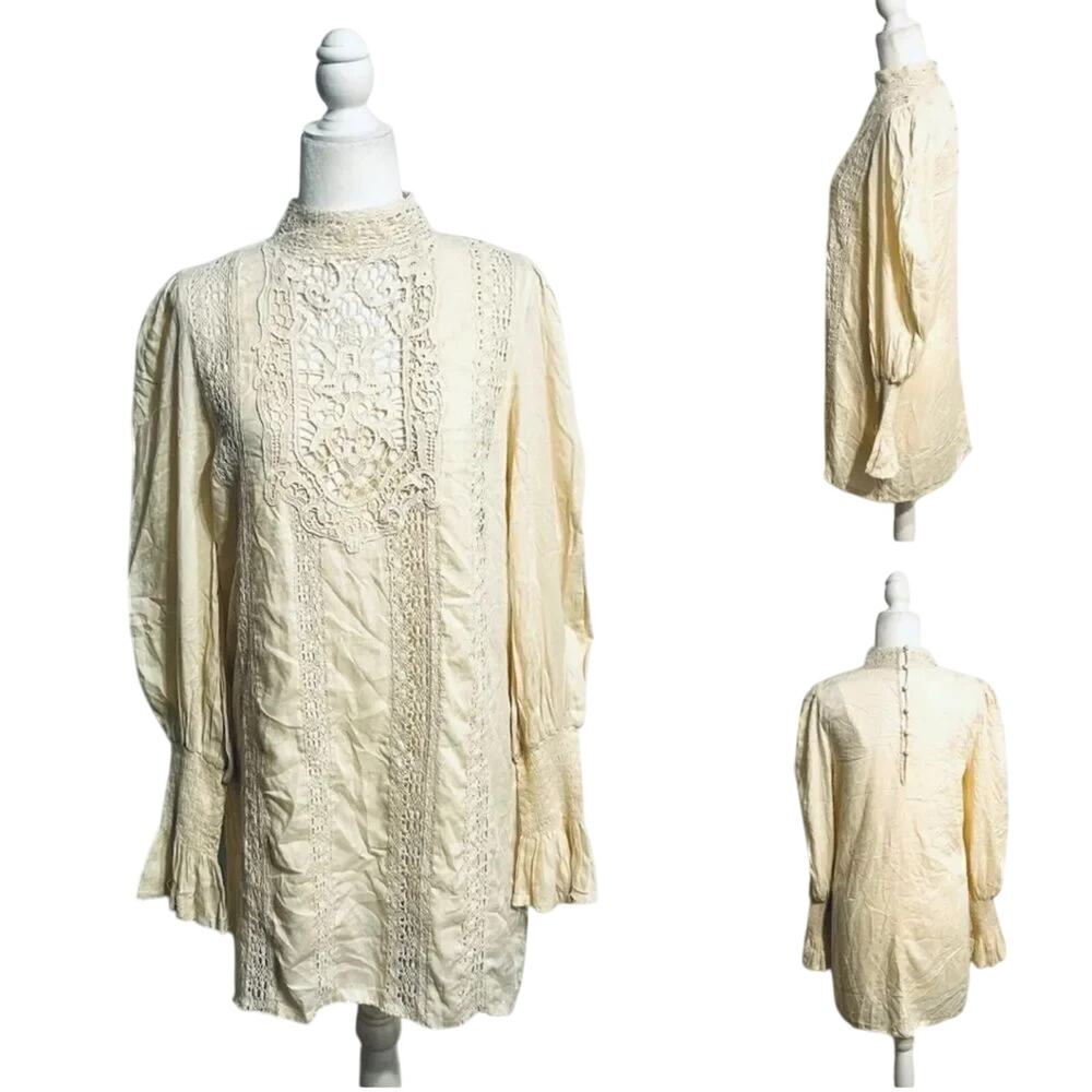 FREE PEOPLE ONE Ivory Vienna Crochet Mini Dress Size S, New w/o Tag MSRP $248 - Picture 2 of 15